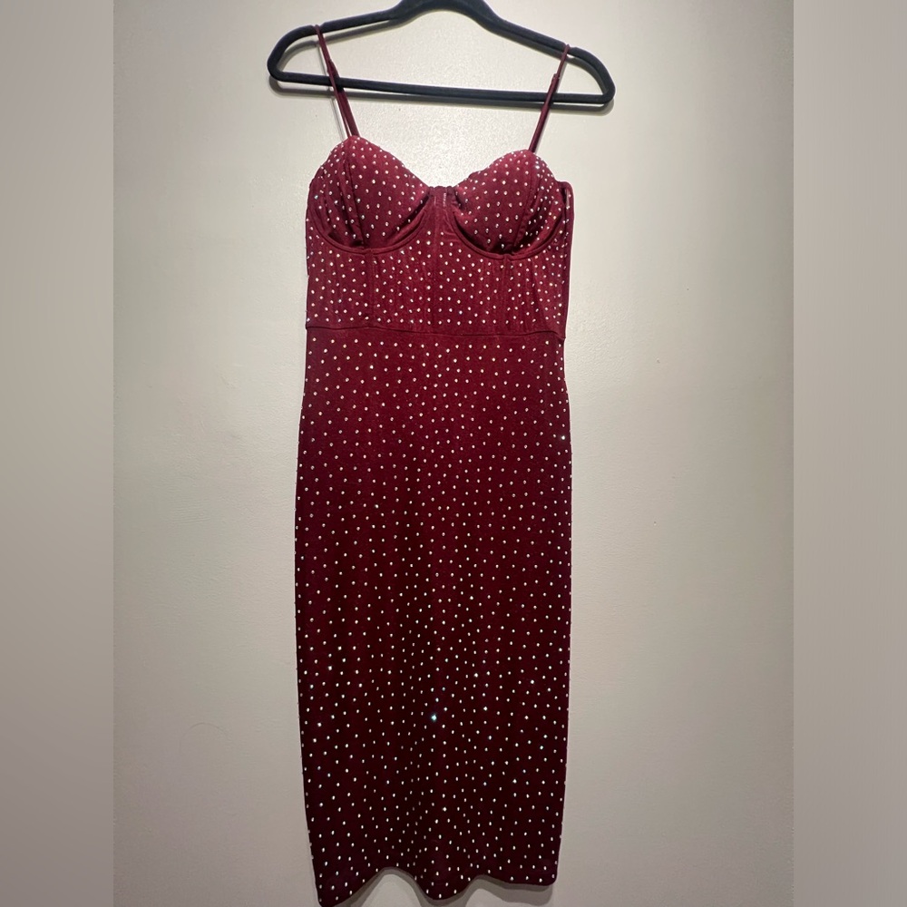 Mesh Bodycon Rhinestone Dress with Corset Boning and Adjustable Spaghetti Straps